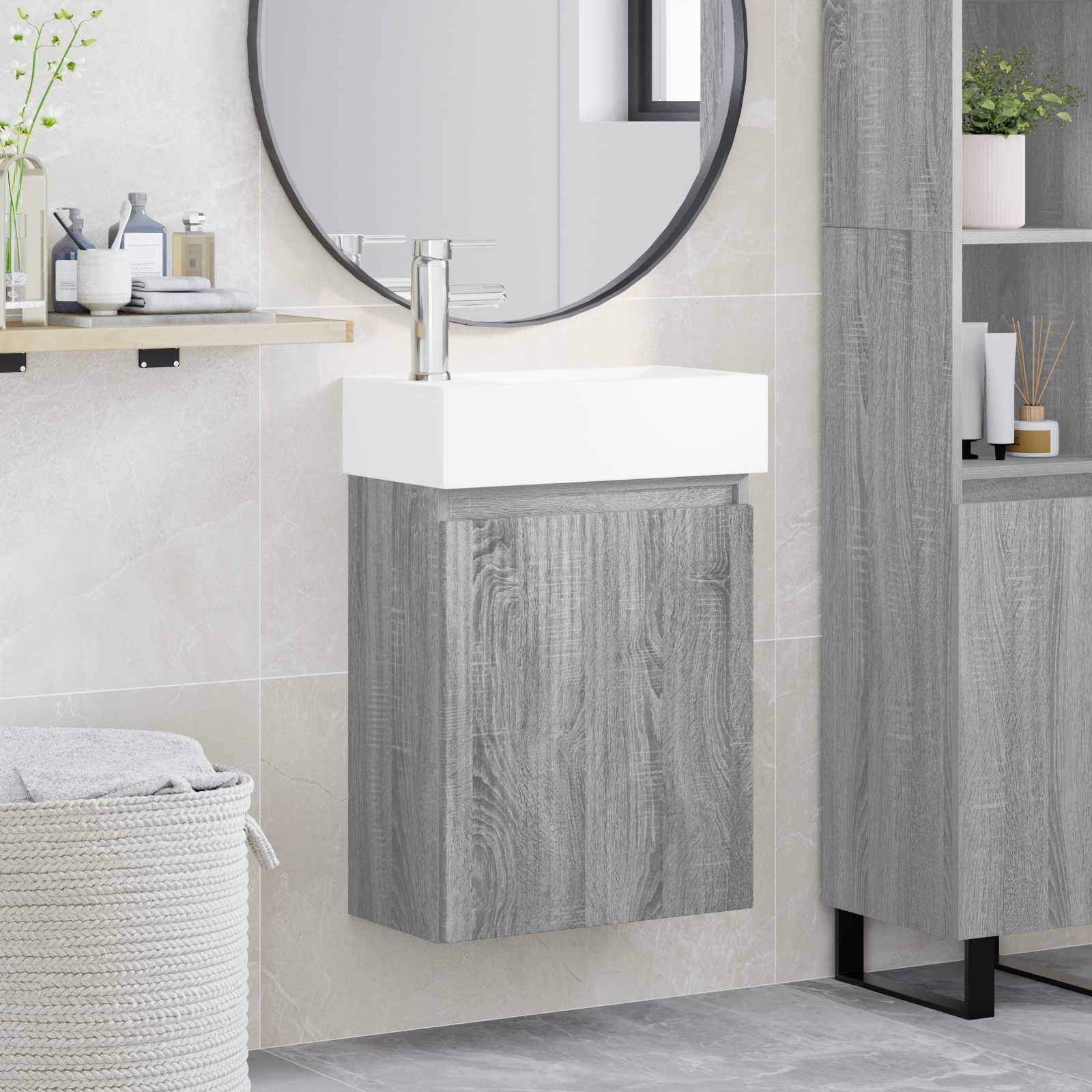 Badkamermeubel met kraan Grijs Sonoma 45,5 x 22,5 x 84 cm is nu te koop bij PeponiXL, paradijselijk wonen!