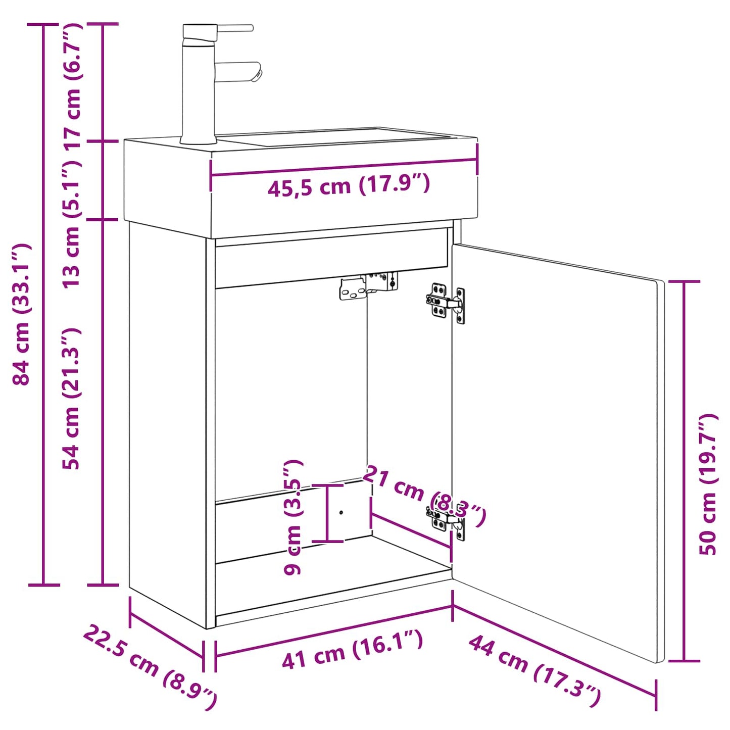 Badkamermeubel met kraan Grijs Sonoma 45,5 x 22,5 x 84 cm is nu te koop bij PeponiXL, paradijselijk wonen!