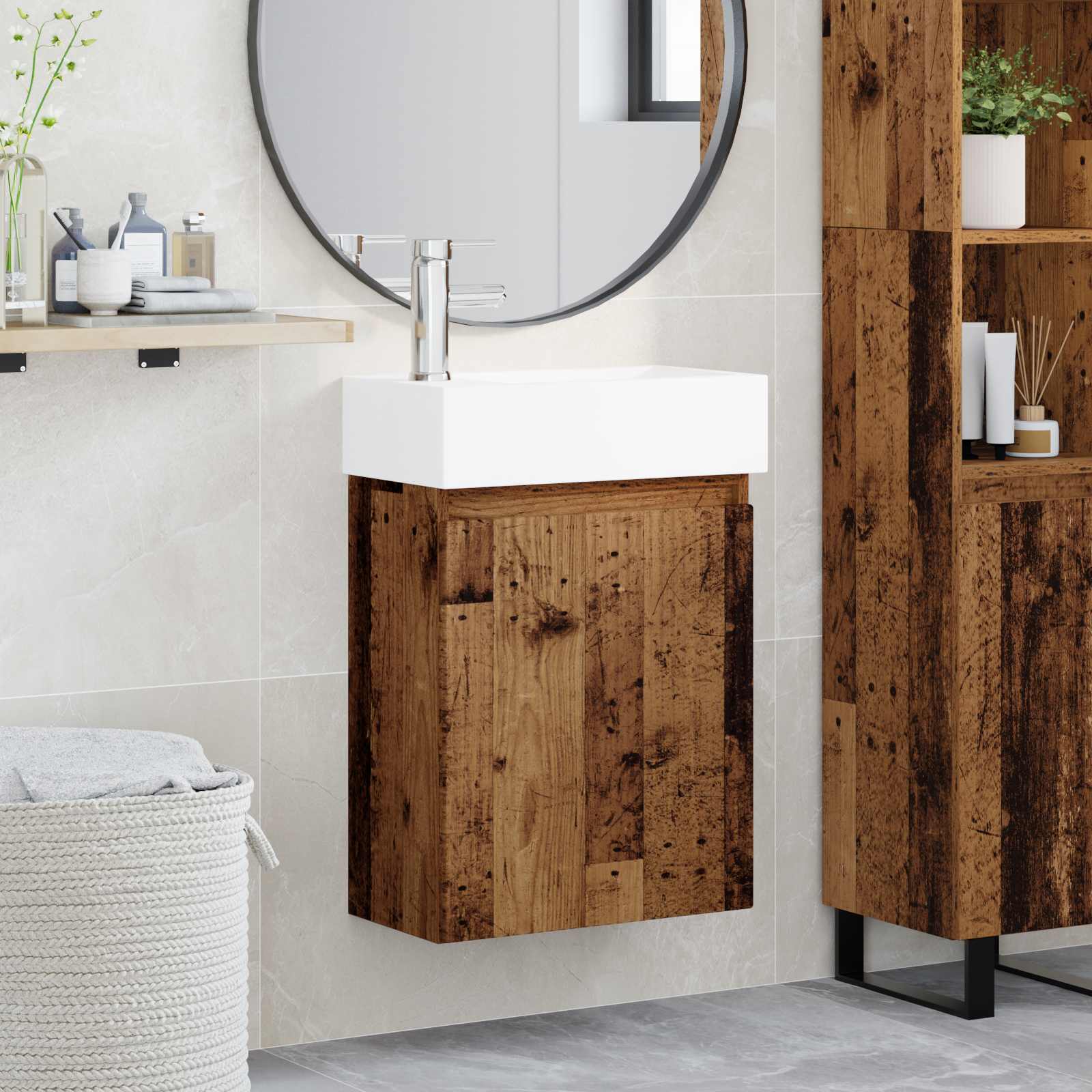 Badkamermeubel met kraan Oud hout 45,5 x 22,5 x 84 cm is nu te koop bij PeponiXL, paradijselijk wonen!