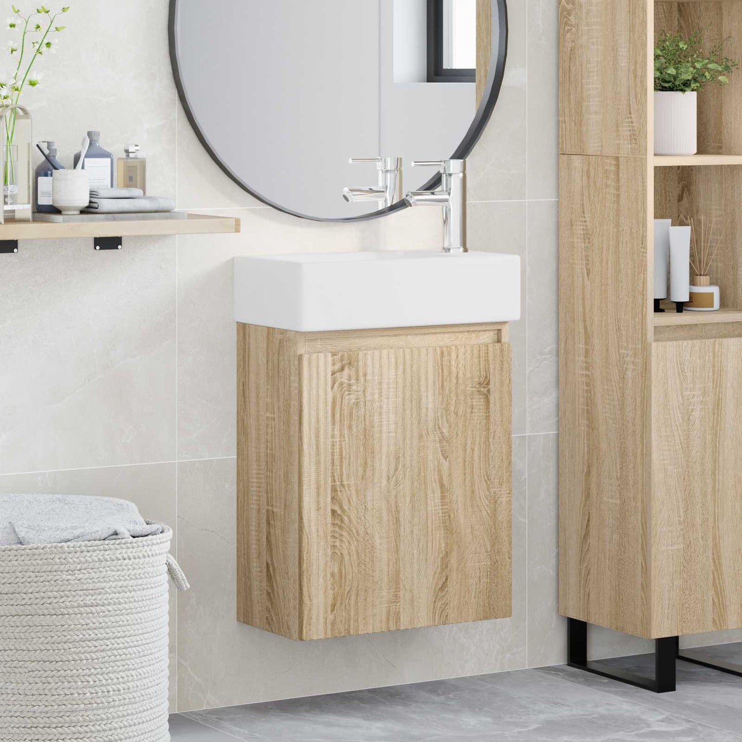 Badkamermeubel met kraan Sonoma Eiken 45,5 x 22,5 x 84 cm is nu te koop bij PeponiXL, paradijselijk wonen!