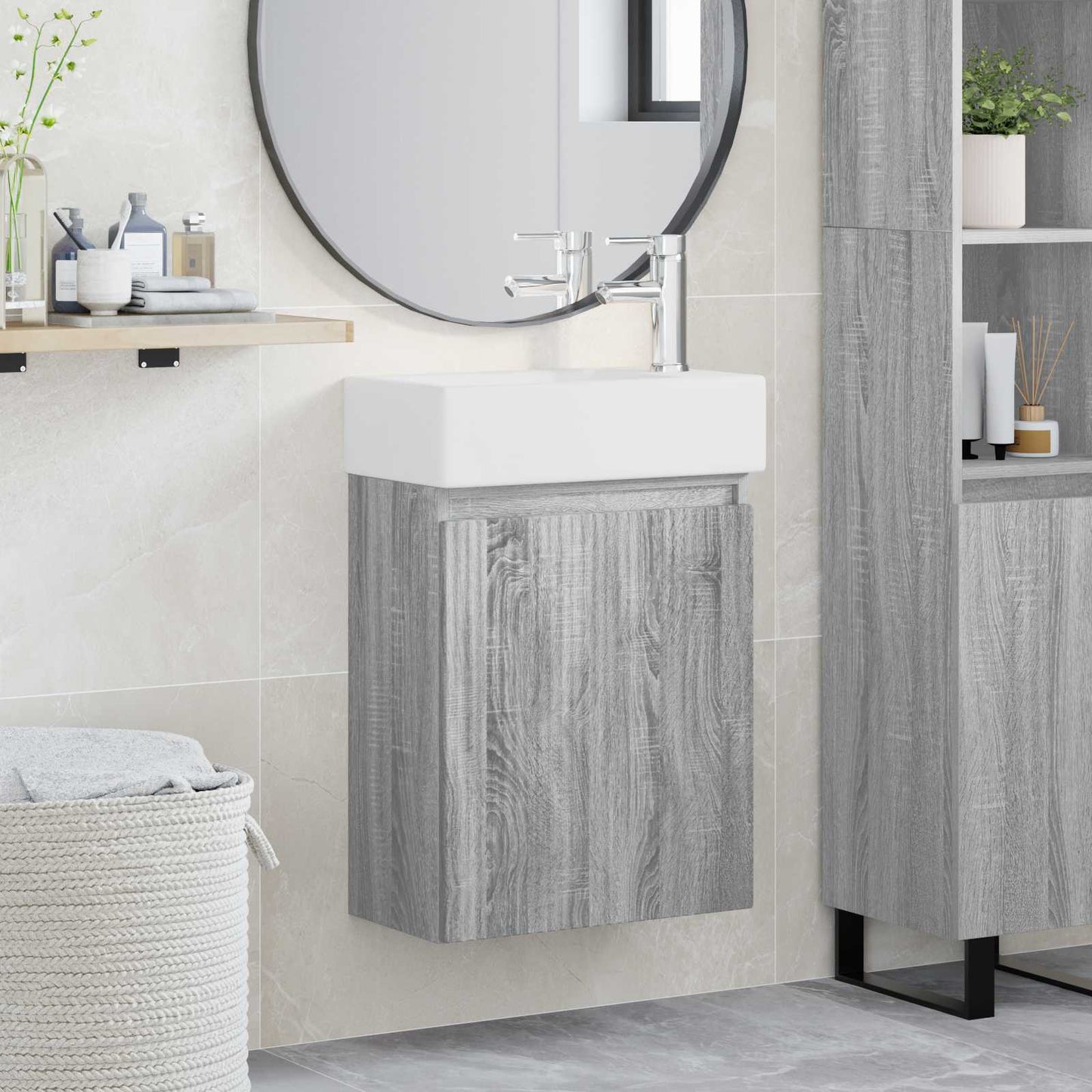 Badkamermeubel met kraan Grijs Sonoma 45,5 x 22,5 x 84 cm is nu te koop bij PeponiXL, paradijselijk wonen!