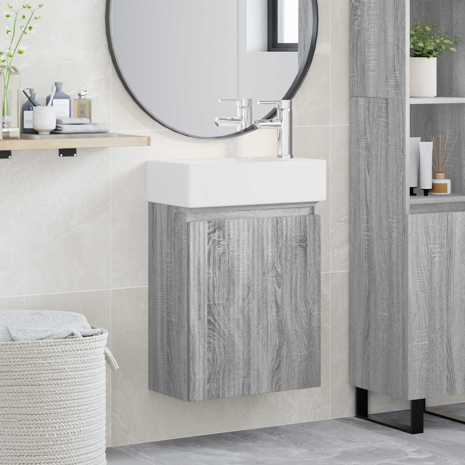 Badkamermeubel met kraan Grijs Sonoma 45,5 x 22,5 x 84 cm is nu te koop bij PeponiXL, paradijselijk wonen!