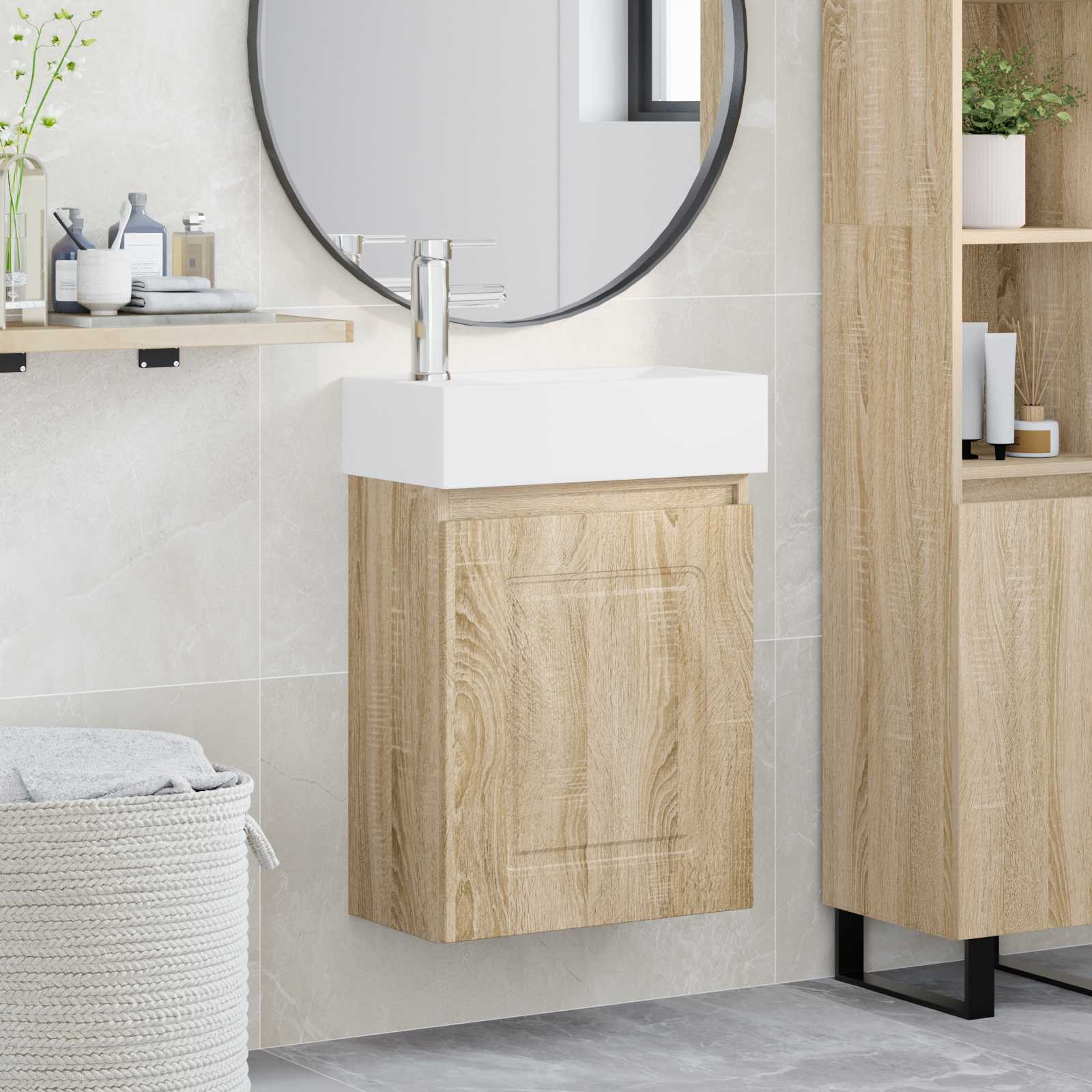 Badkamermeubel met kraan Sonoma Eiken 45,5 x 22,5 x 84 cm is nu te koop bij PeponiXL, paradijselijk wonen!