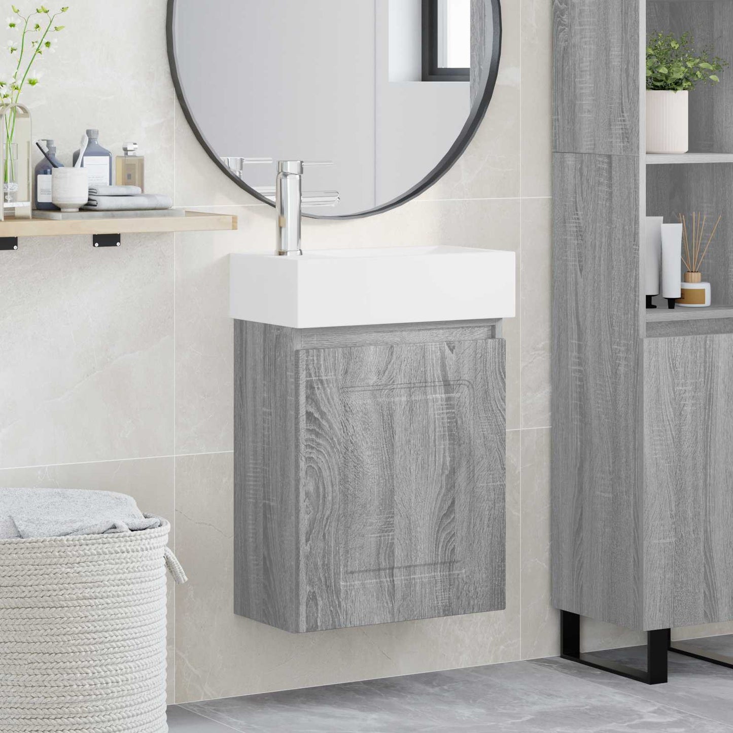 Badkamermeubel met kraan Grijs Sonoma 45,5 x 22,5 x 84 cm is nu te koop bij PeponiXL, paradijselijk wonen!