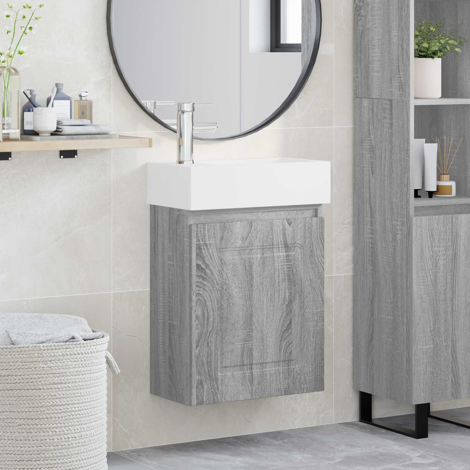 Badkamermeubel met kraan Grijs Sonoma 45,5 x 22,5 x 84 cm is nu te koop bij PeponiXL, paradijselijk wonen!