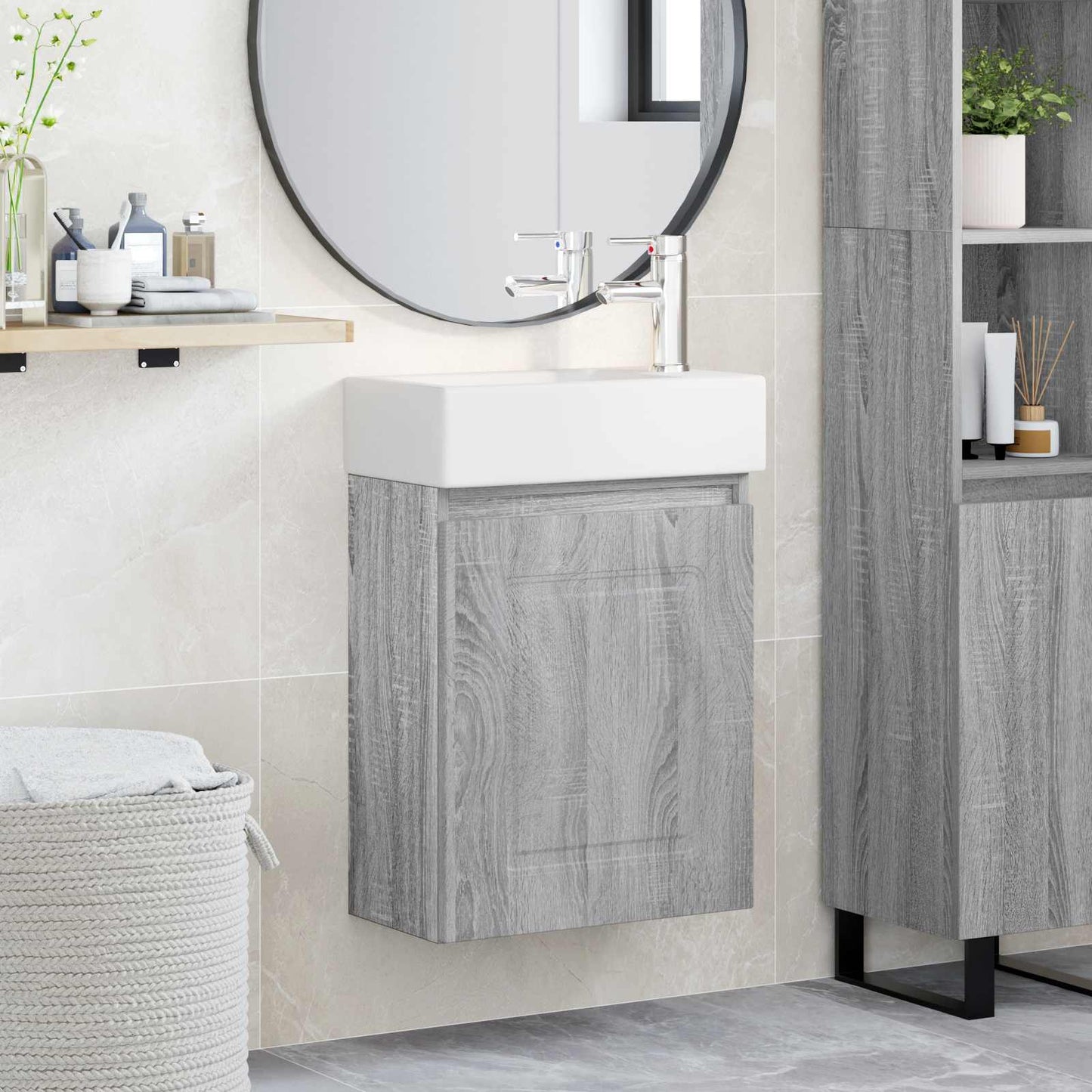 Badkamermeubel met kraan Grijs Sonoma 45,5 x 22,5 x 84 cm is nu te koop bij PeponiXL, paradijselijk wonen!
