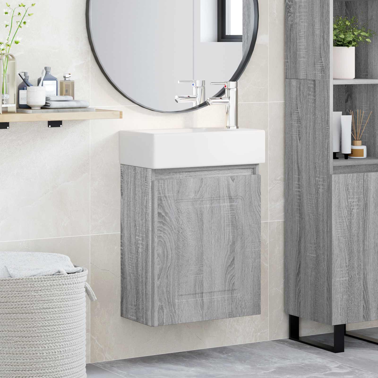 Badkamermeubel met kraan Grijs Sonoma 45,5 x 22,5 x 84 cm is nu te koop bij PeponiXL, paradijselijk wonen!
