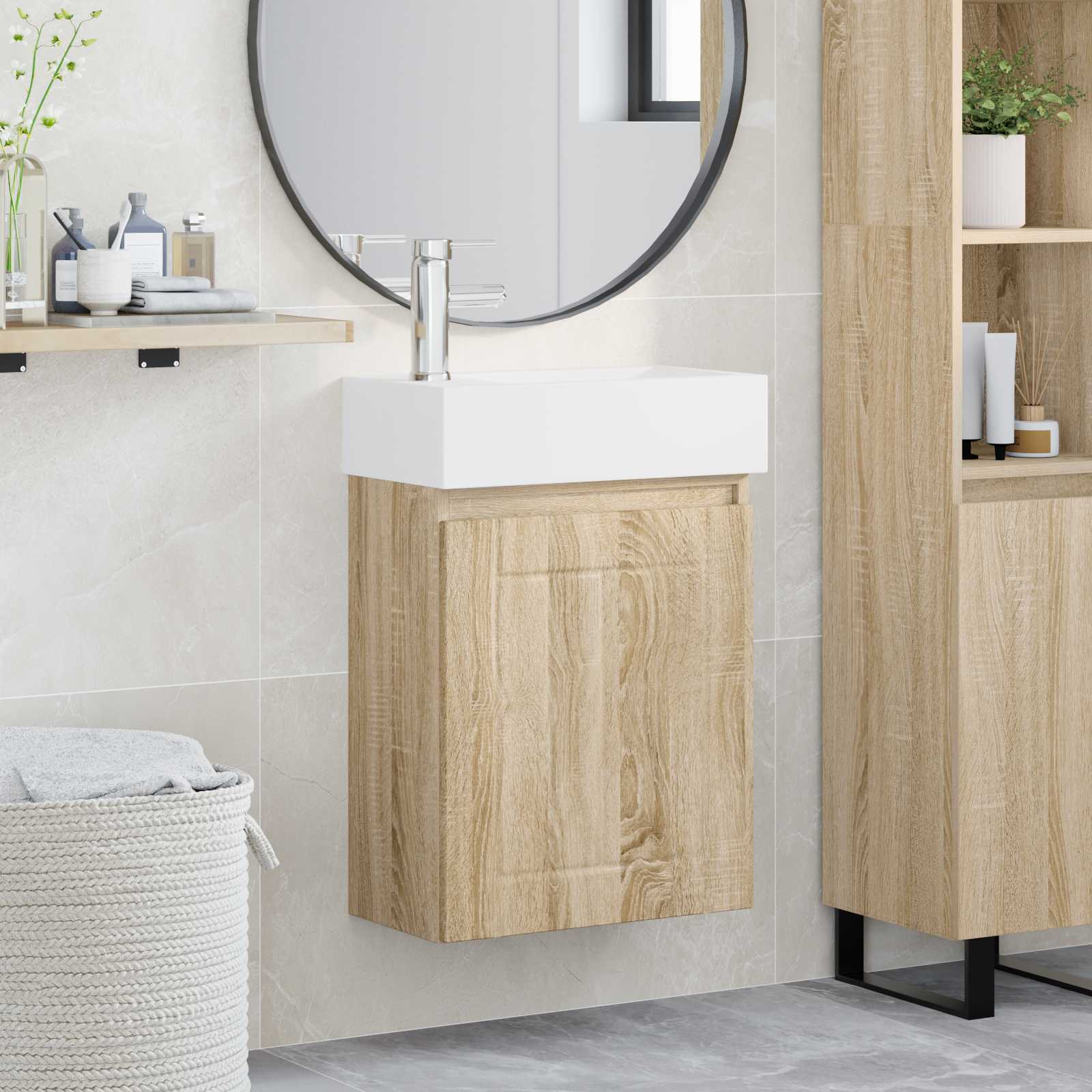 Badkamermeubel met kraan Sonoma Eiken 45,5 x 25,5 x 84 cm is nu te koop bij PeponiXL, paradijselijk wonen!