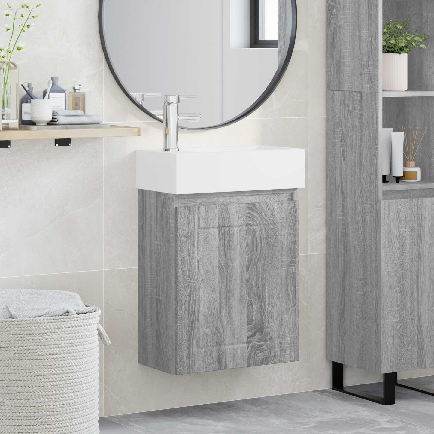 Badkamermeubel met kraan Grijs Sonoma 45,5 x 25,5 x 84 cm is nu te koop bij PeponiXL, paradijselijk wonen!