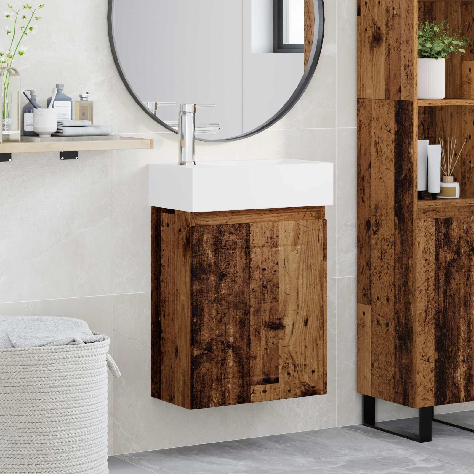 Badkamermeubel met kraan Oud hout 45,5 x 25,5 x 84 cm is nu te koop bij PeponiXL, paradijselijk wonen!
