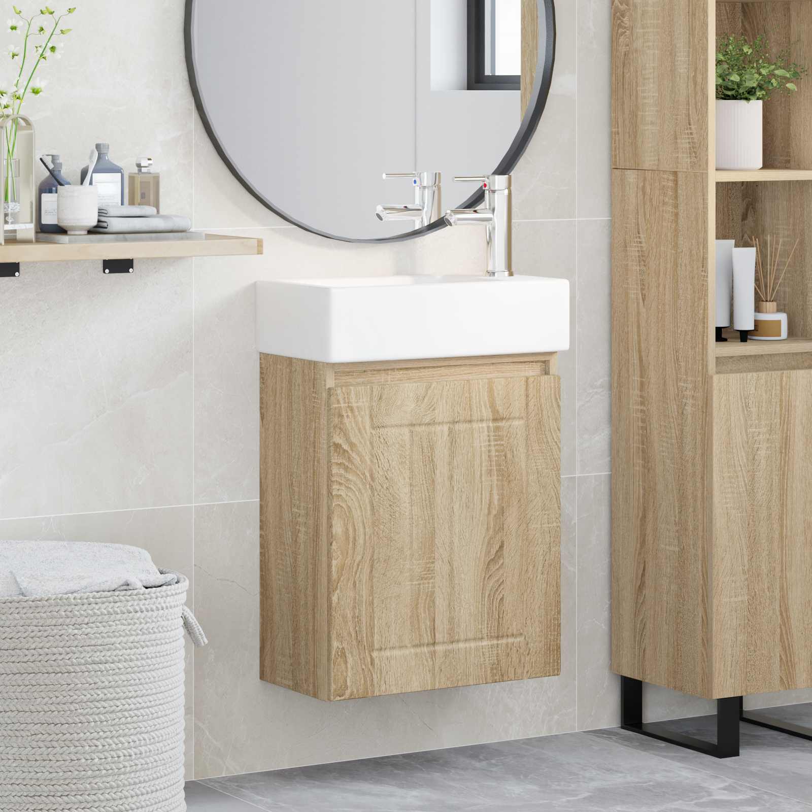 Badkamermeubel met kraan Sonoma Eiken 45,5 x 25,5 x 84 cm is nu te koop bij PeponiXL, paradijselijk wonen!