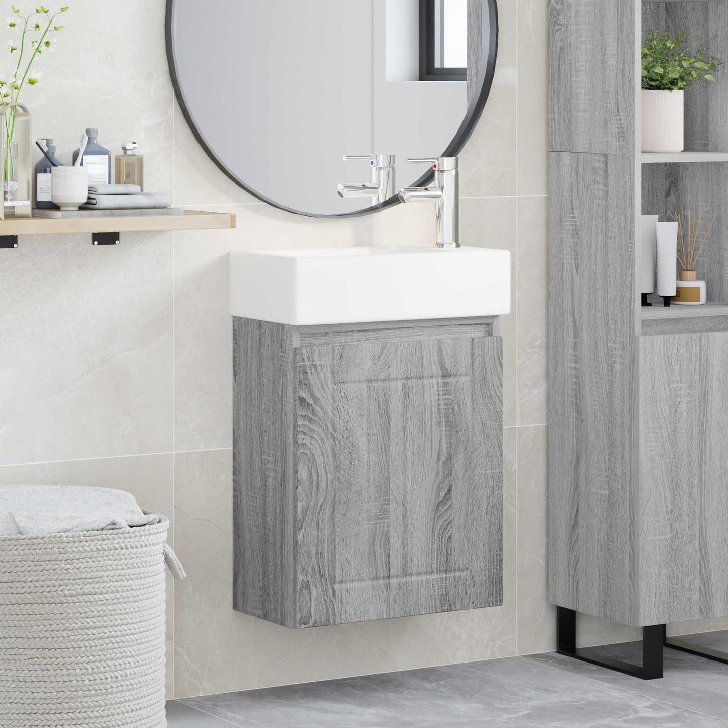 Badkamermeubel met kraan Grijs Sonoma 45,5 x 25,5 x 84 cm is nu te koop bij PeponiXL, paradijselijk wonen!