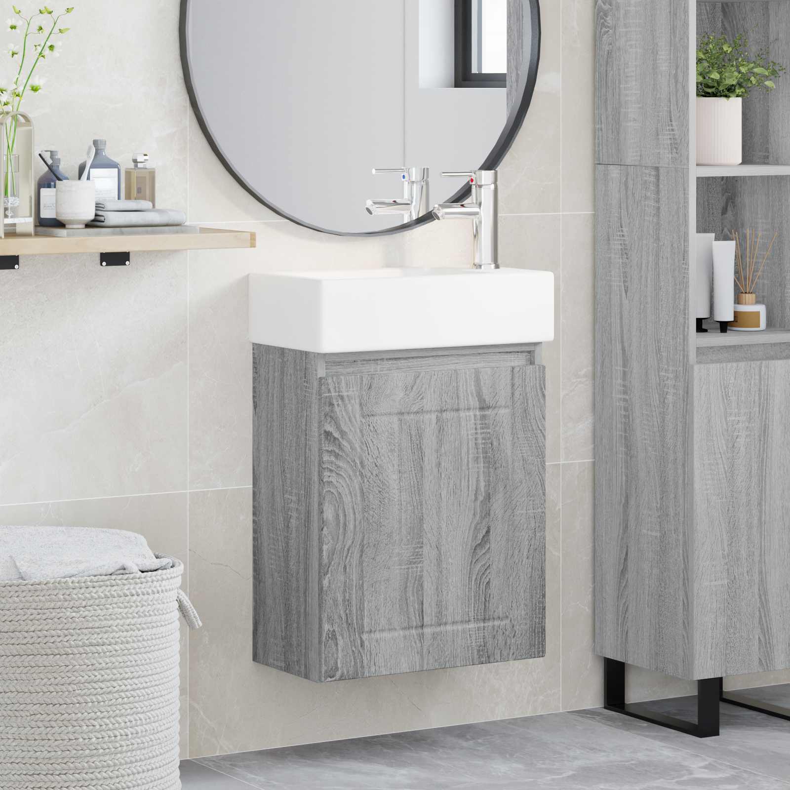 Badkamermeubel met kraan Grijs Sonoma 45,5 x 25,5 x 84 cm is nu te koop bij PeponiXL, paradijselijk wonen!