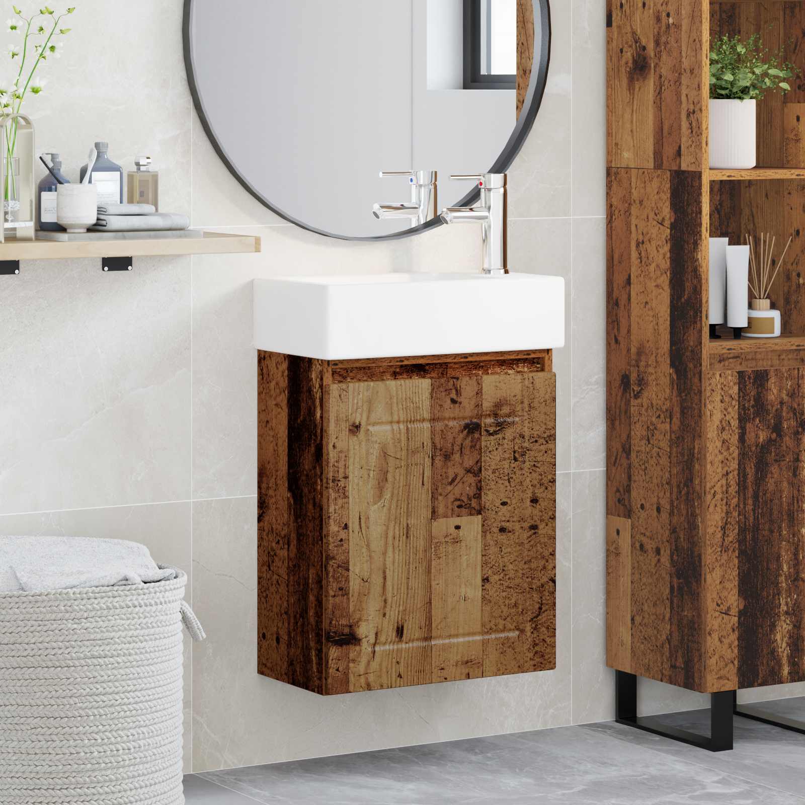 Badkamermeubel met kraan Oud hout 45,5 x 25,5 x 84 cm is nu te koop bij PeponiXL, paradijselijk wonen!
