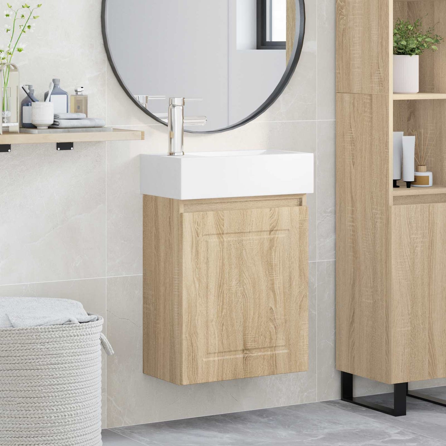 Badkamermeubel met kraan Sonoma Eiken 45,5 x 22,5 x 84 cm is nu te koop bij PeponiXL, paradijselijk wonen!