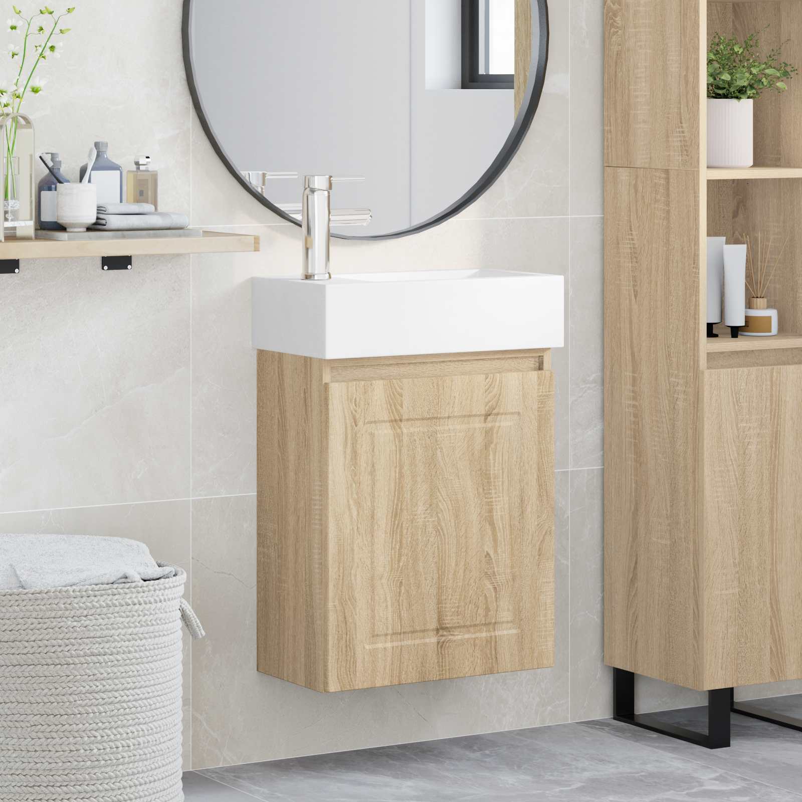 Badkamermeubel met kraan Sonoma Eiken 45,5 x 22,5 x 84 cm is nu te koop bij PeponiXL, paradijselijk wonen!