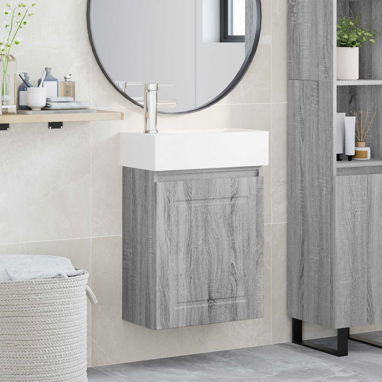 Badkamermeubel met kraan Grijs Sonoma 45,5 x 22,5 x 84 cm is nu te koop bij PeponiXL, paradijselijk wonen!