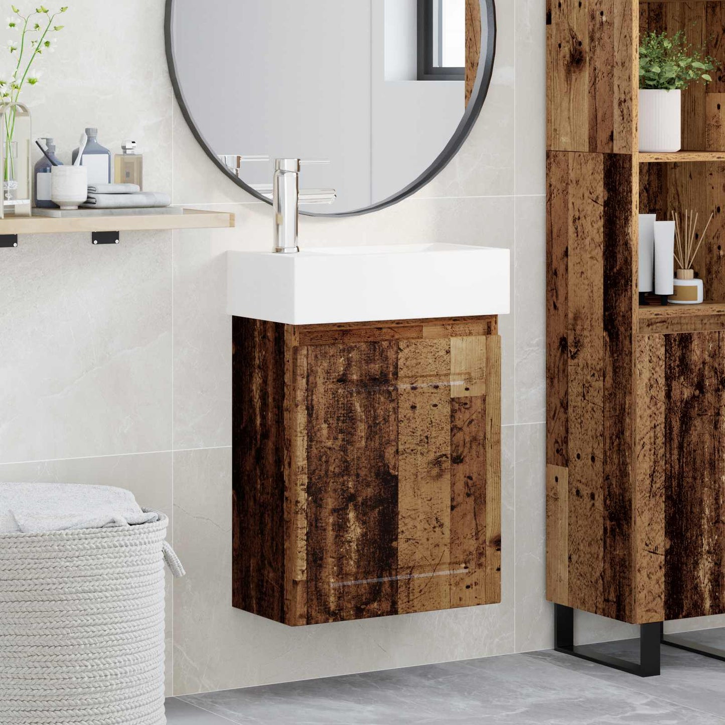 Badkamermeubel met kraan Oud hout 45,5 x 22,5 x 84 cm is nu te koop bij PeponiXL, paradijselijk wonen!