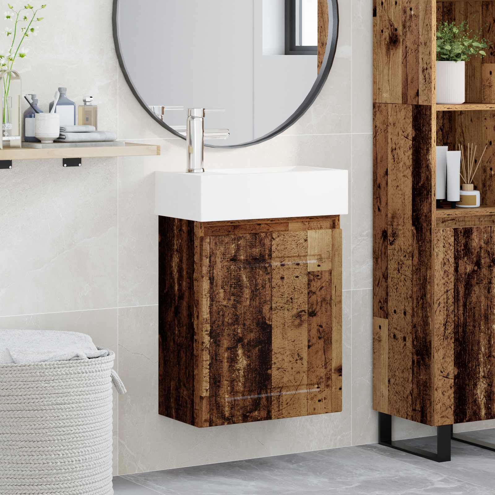 Badkamermeubel met kraan Oud hout 45,5 x 22,5 x 84 cm is nu te koop bij PeponiXL, paradijselijk wonen!