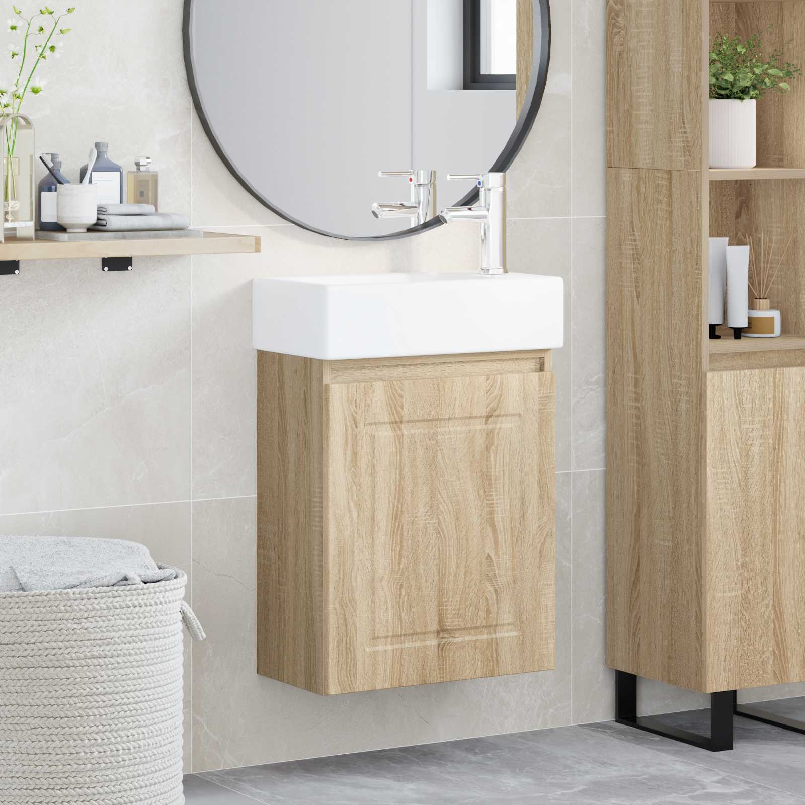 Badkamermeubel met kraan Sonoma Eiken 45,5 x 22,5 x 84 cm is nu te koop bij PeponiXL, paradijselijk wonen!