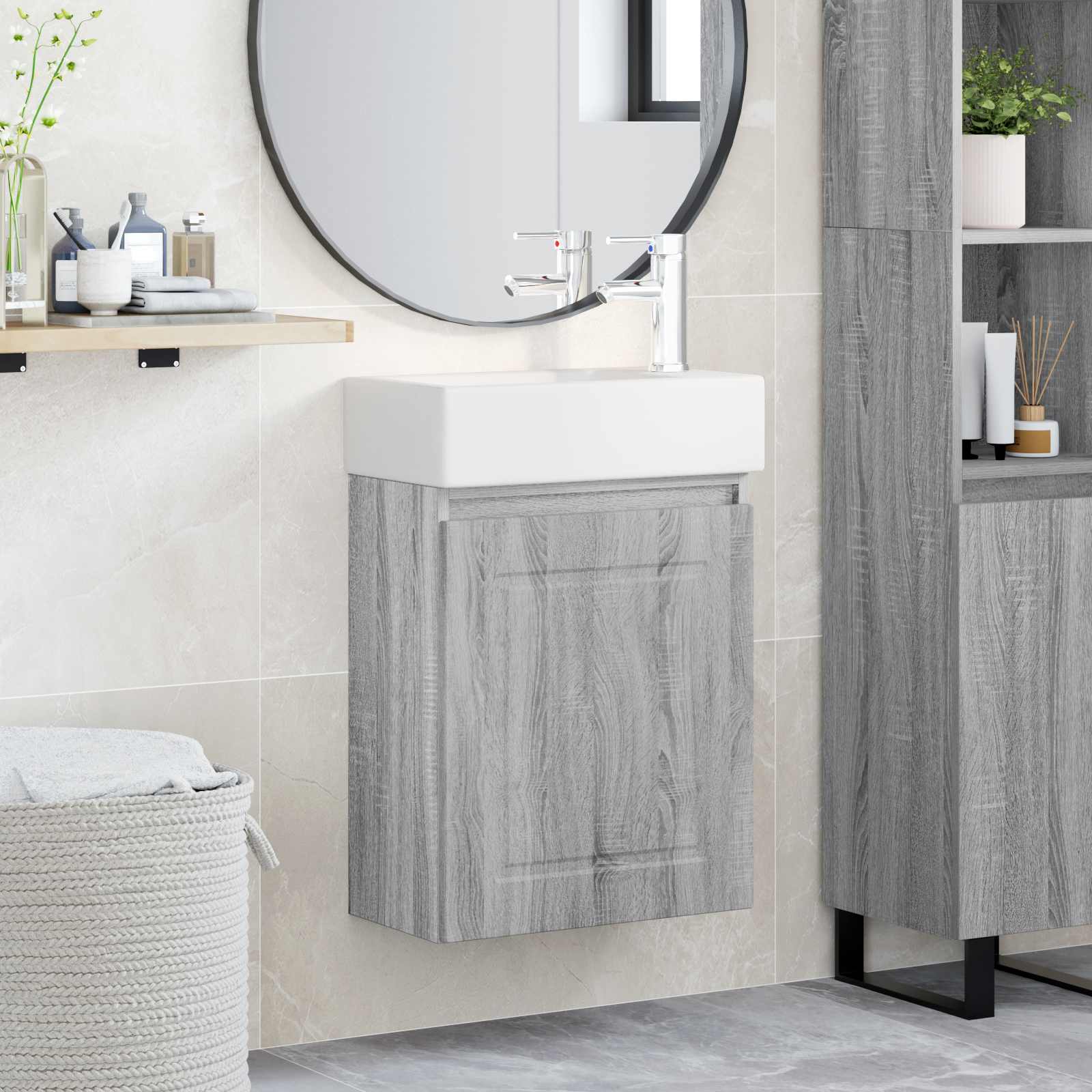 Badkamermeubel met kraan Grijs Sonoma 45,5 x 22,5 x 84 cm is nu te koop bij PeponiXL, paradijselijk wonen!