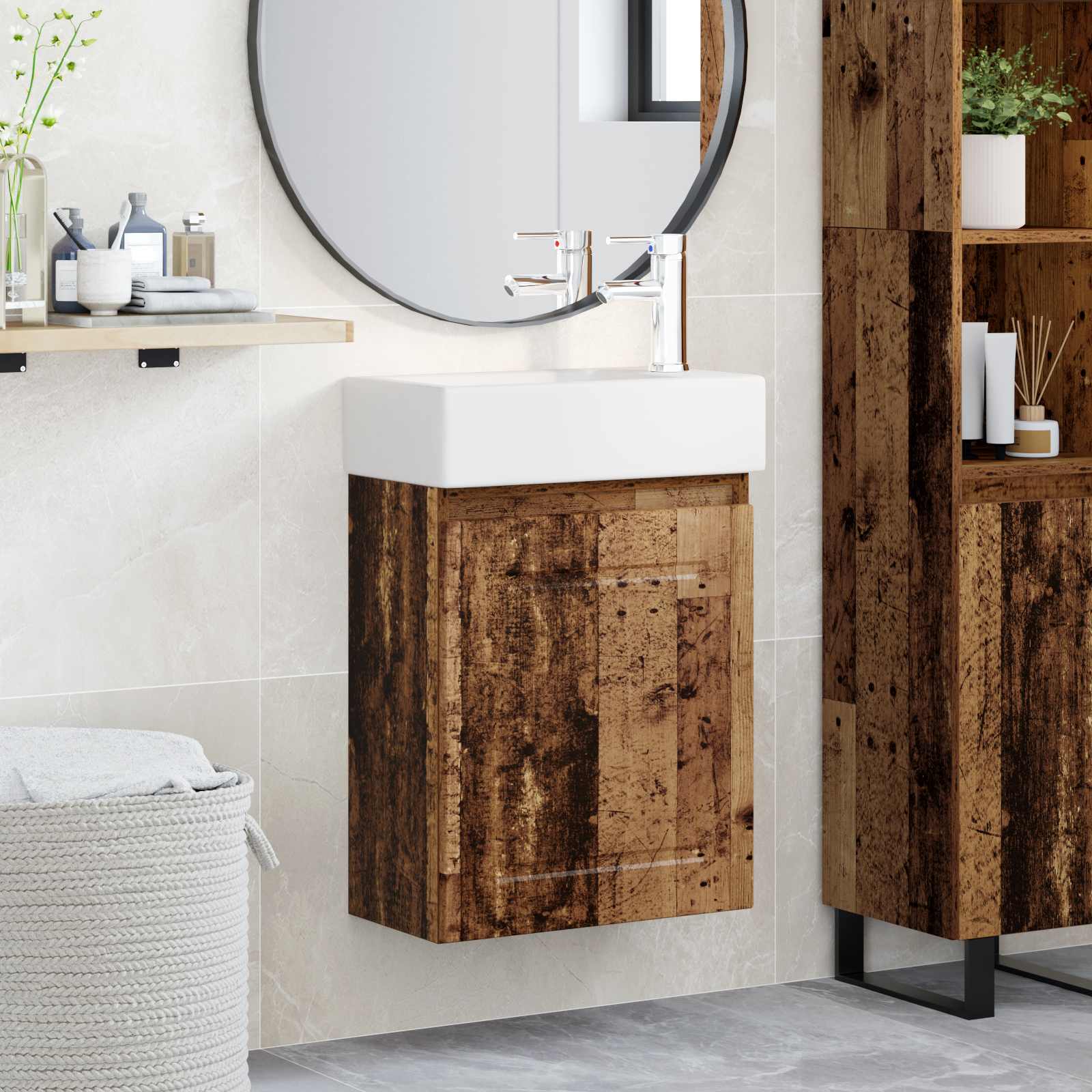 Badkamermeubel met kraan Oud hout 45,5 x 22,5 x 84 cm is nu te koop bij PeponiXL, paradijselijk wonen!