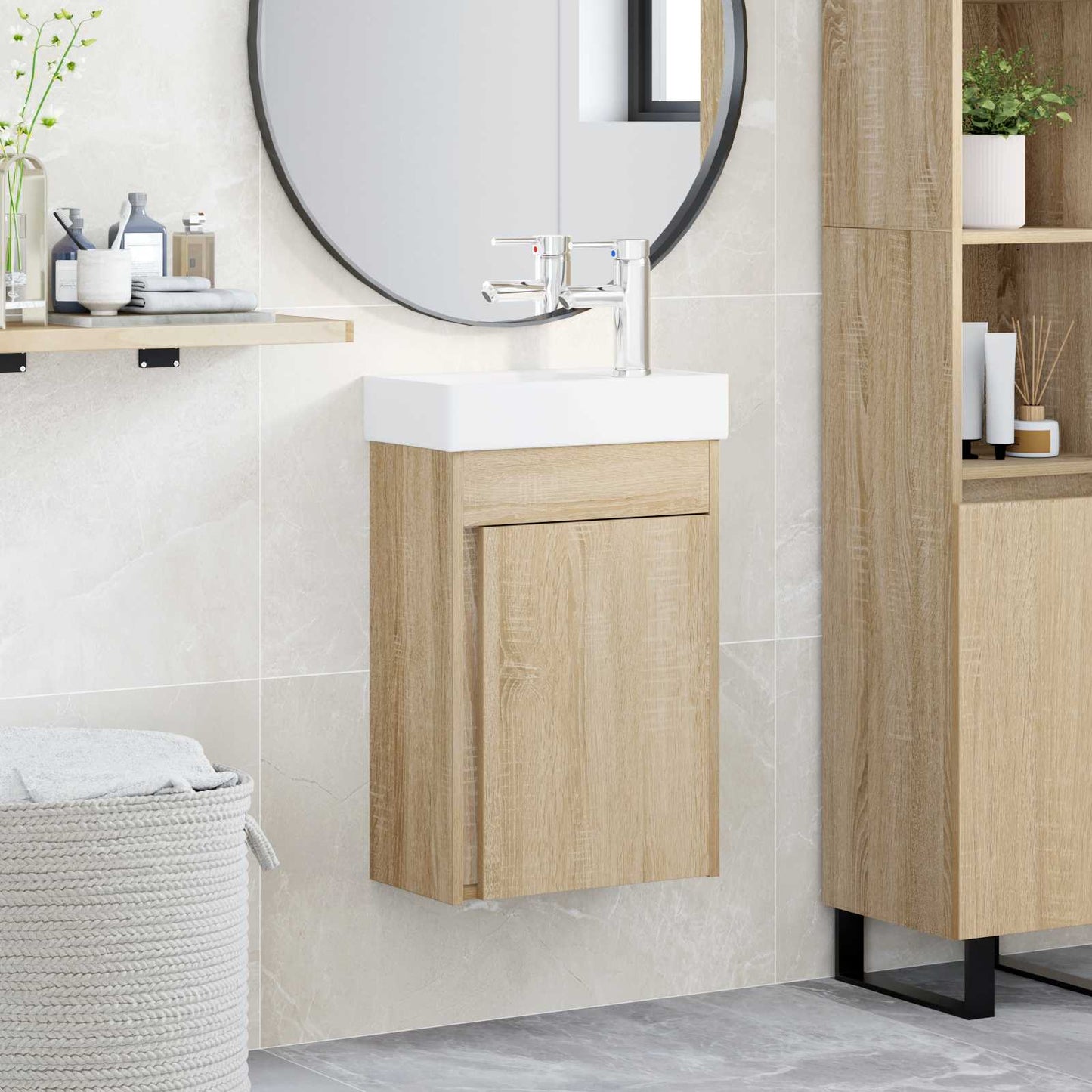 Badkamermeubel met kraan Sonoma Eiken 40,5 x 22,5 x 62 cm is nu te koop bij PeponiXL, paradijselijk wonen!