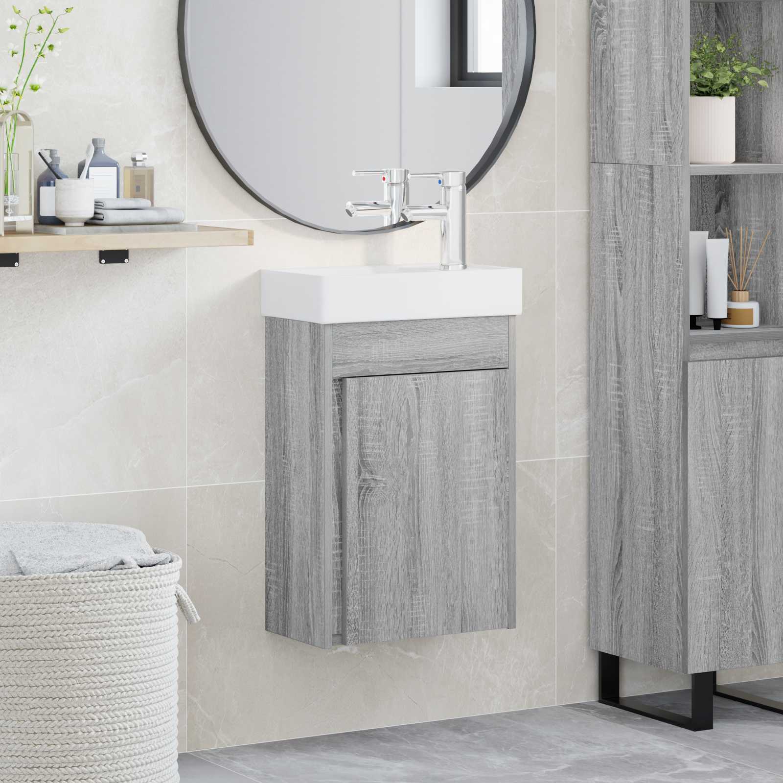 Badkamermeubel met kraan Grijs Sonoma 40,5 x 22,5 x 62 cm is nu te koop bij PeponiXL, paradijselijk wonen!