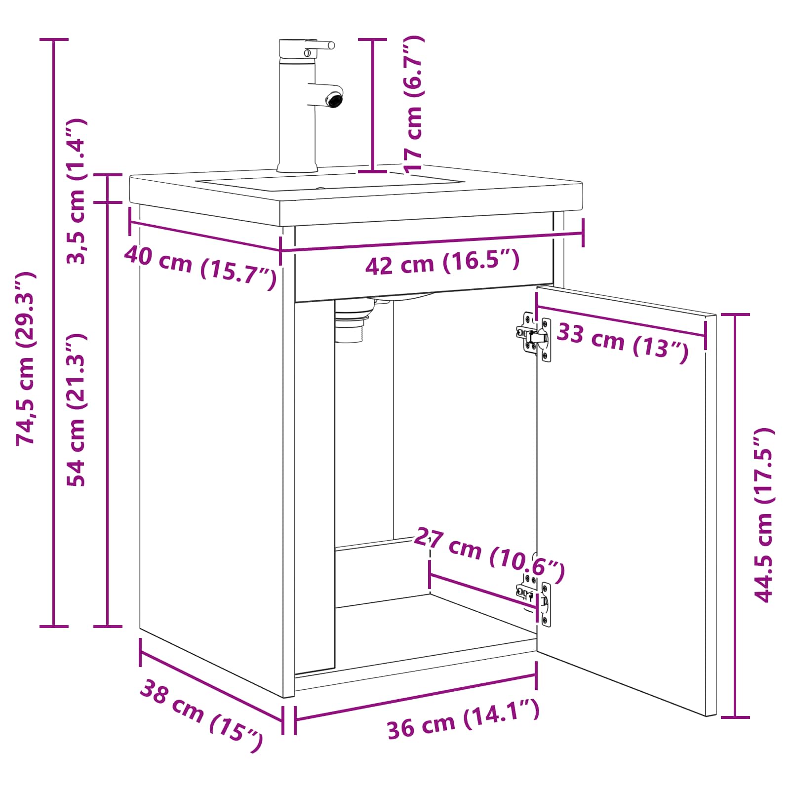 Badkamermeubel met kraan Wit 42 x 40 x 74,5 cm is nu te koop bij PeponiXL, paradijselijk wonen!