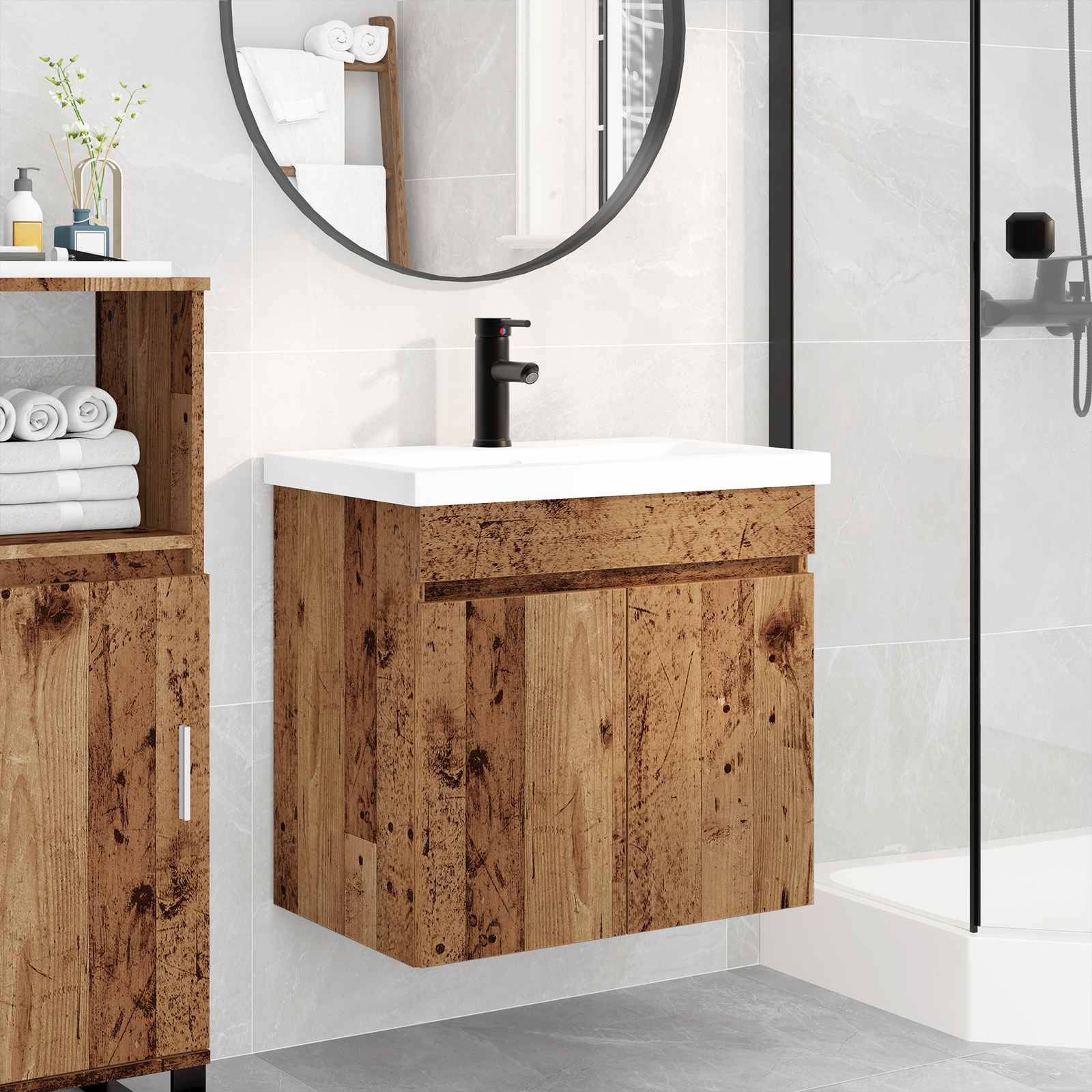 Badkamer wastafel met wasbak Oud hout 61 x 39 x 58 cm is nu te koop bij PeponiXL, paradijselijk wonen!