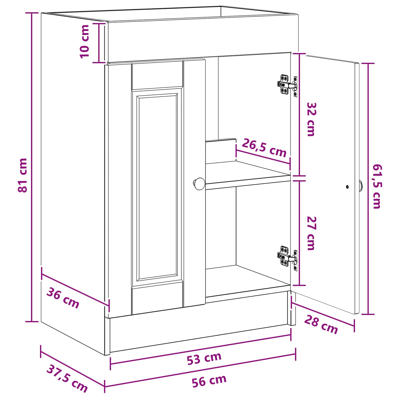 Badkamer onder wastafel kast Wit 56 x 37,5 x 81 cm Bewerkt hout is nu te koop bij PeponiXL, paradijselijk wonen!
