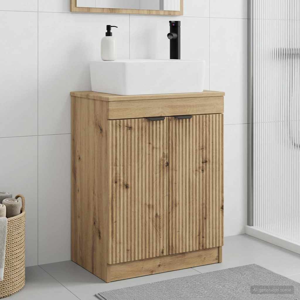 Badkamermeubel met Wasbak Artisanaal eiken 54 x 35 x 83 cm is nu te koop bij PeponiXL, paradijselijk wonen!