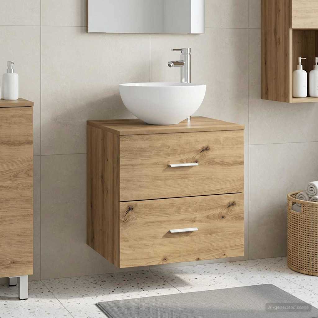Wandgemonteerde Wastafel Vanity Artisanaal eiken is nu te koop bij PeponiXL, paradijselijk wonen!