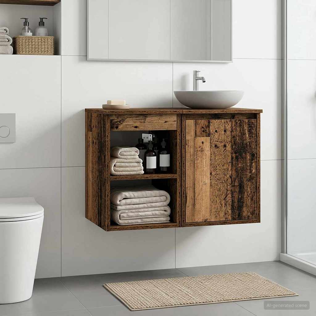 Badkamerkast Tussenin Oud hout 30 x 35 x 50 cm Bewerkt hout is nu te koop bij PeponiXL, paradijselijk wonen!