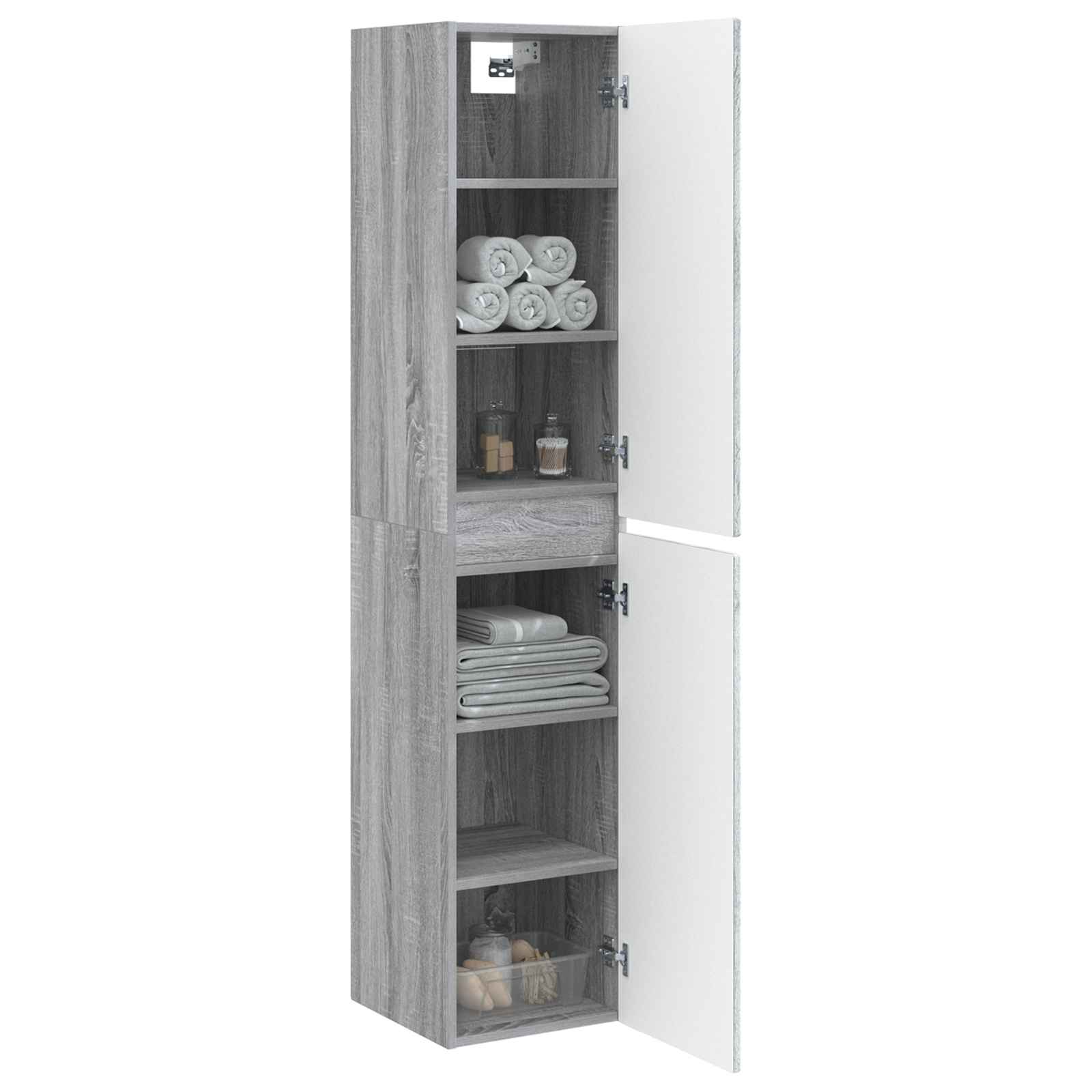 Wand Gemonteerde Badkamerkast Grijs Sonoma 33 x 34,5 x 160 cm is nu te koop bij PeponiXL, paradijselijk wonen!