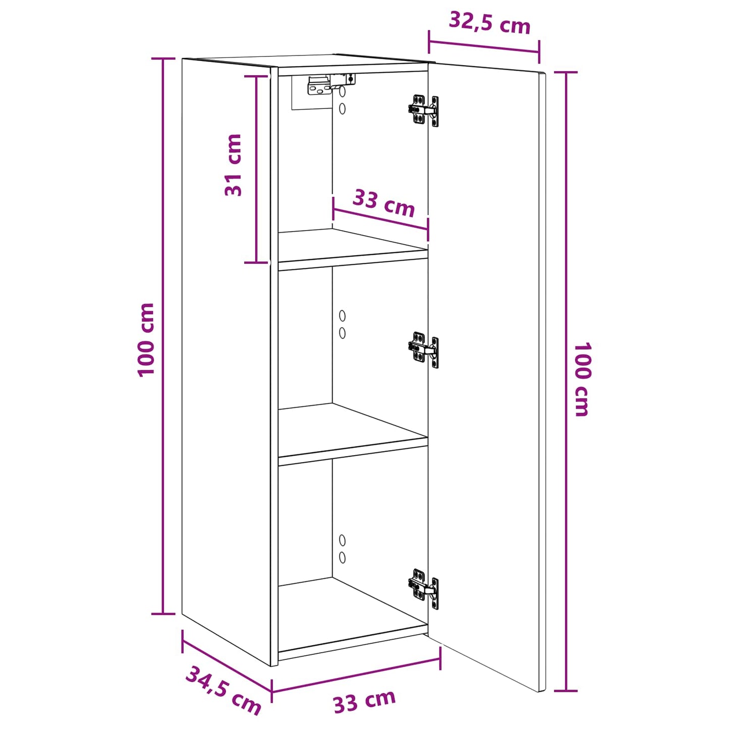 Wand Gemonteerde Badkamerkast Betongrijs 33 x 34,5 x 100 cm