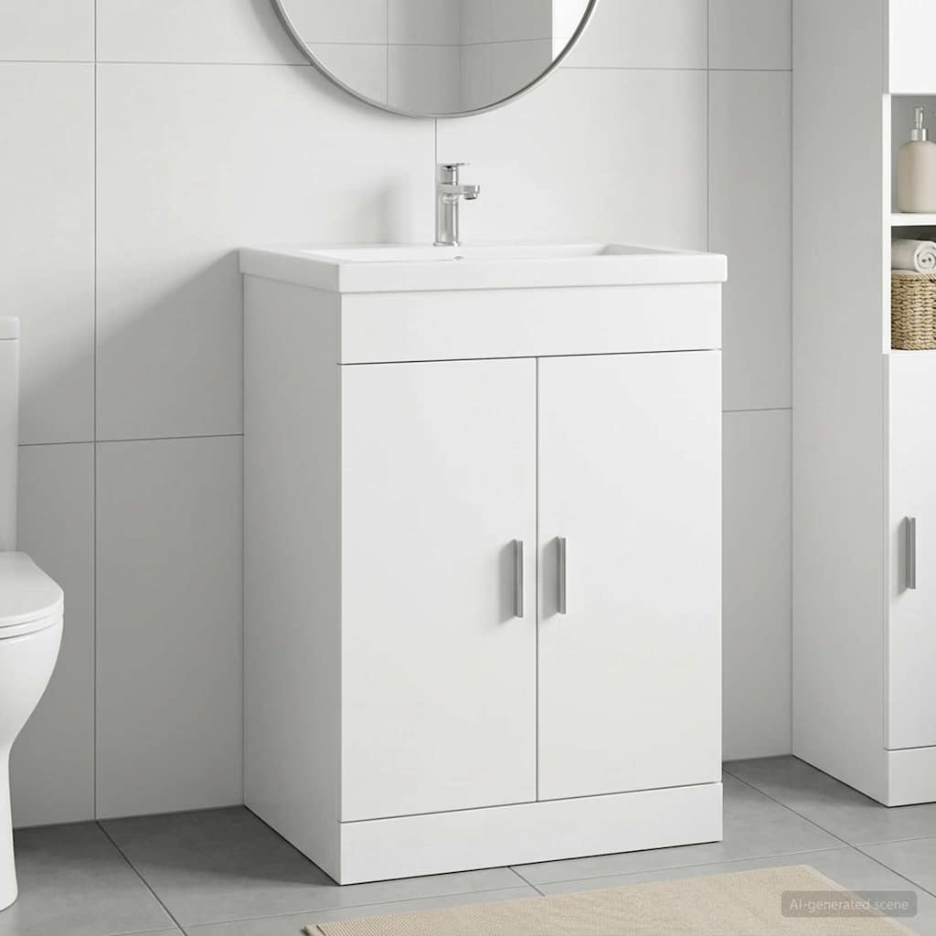 Badkamer Onder Wasbak Kast Wit 56 x 37,5 x 81 cm Bewerkt hout is nu te koop bij PeponiXL, paradijselijk wonen!