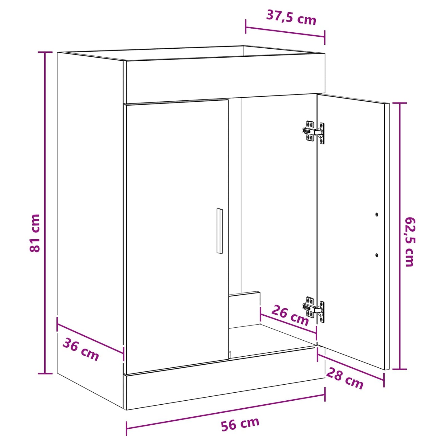 Badkamer Onder Wasbak Kast Wit 56 x 37,5 x 81 cm Bewerkt hout is nu te koop bij PeponiXL, paradijselijk wonen!