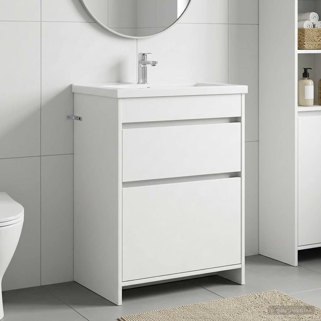 Badkamer Onder Wasbak Kast Wit 56 x 37,5 x 81 cm Bewerkt hout is nu te koop bij PeponiXL, paradijselijk wonen!