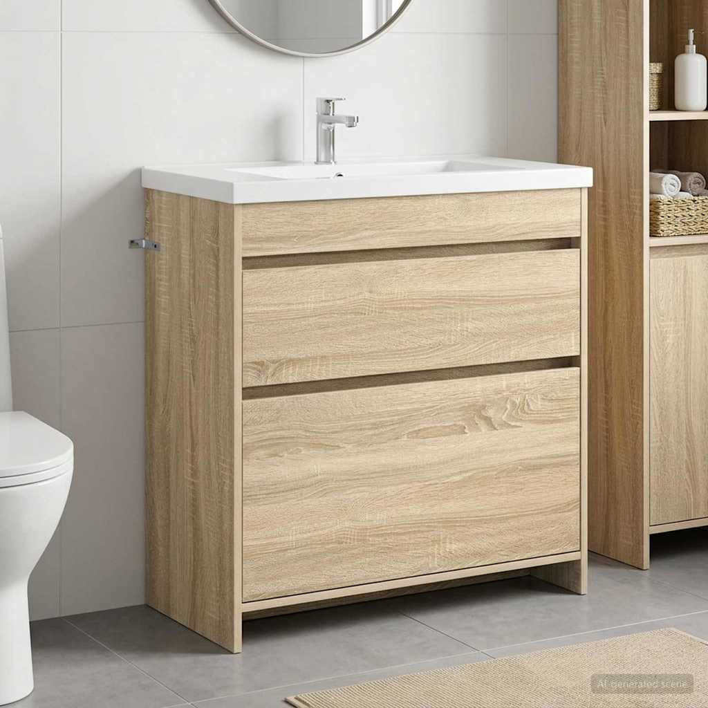 Badkamer Onder Wasbak Kast Sonoma Eiken 78,5 x 37,5 x 81 cm is nu te koop bij PeponiXL, paradijselijk wonen!