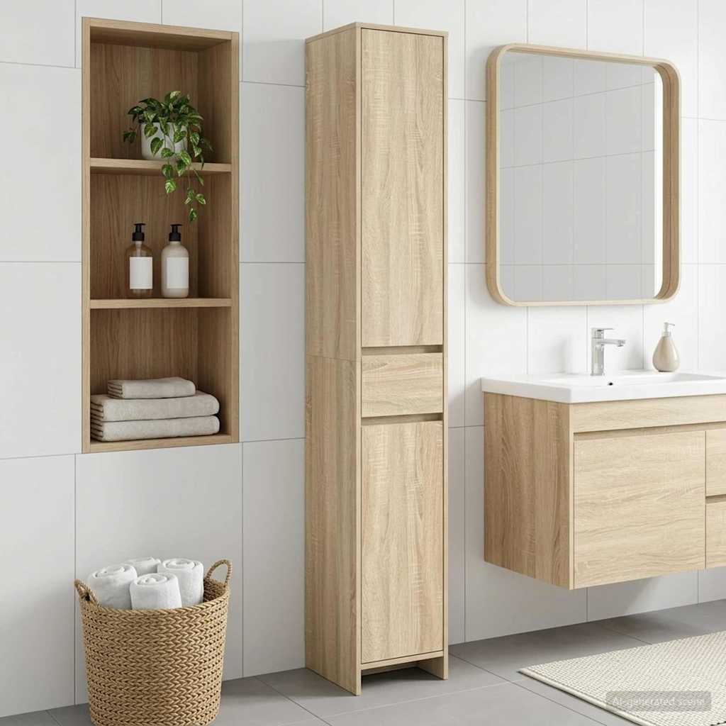 Badkamerkast Sonoma Eiken 30 x 33 x 190 cm Bewerkt hout is nu te koop bij PeponiXL, paradijselijk wonen!