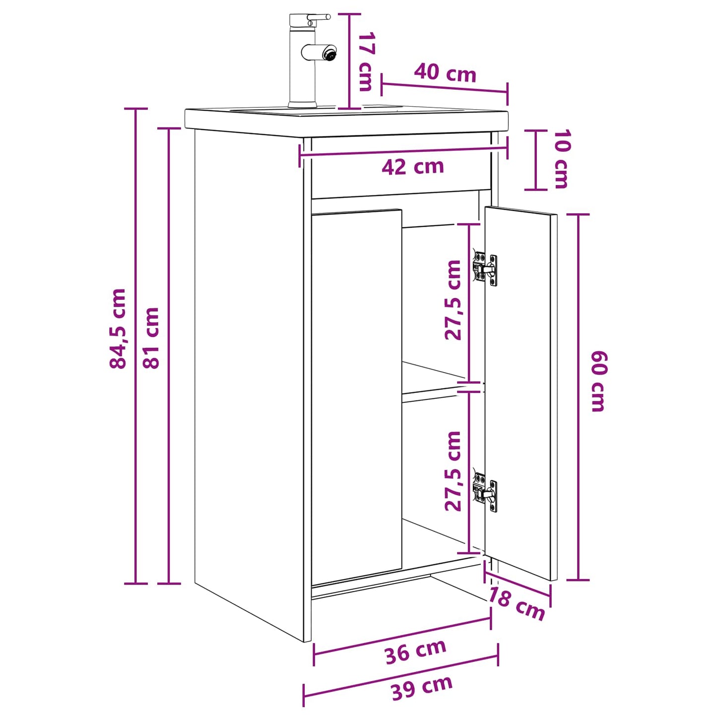 Badkamermeubel met Wasbak Wit 42 x 40 x 84,5 cm Bewerkt hout is nu te koop bij PeponiXL, paradijselijk wonen!