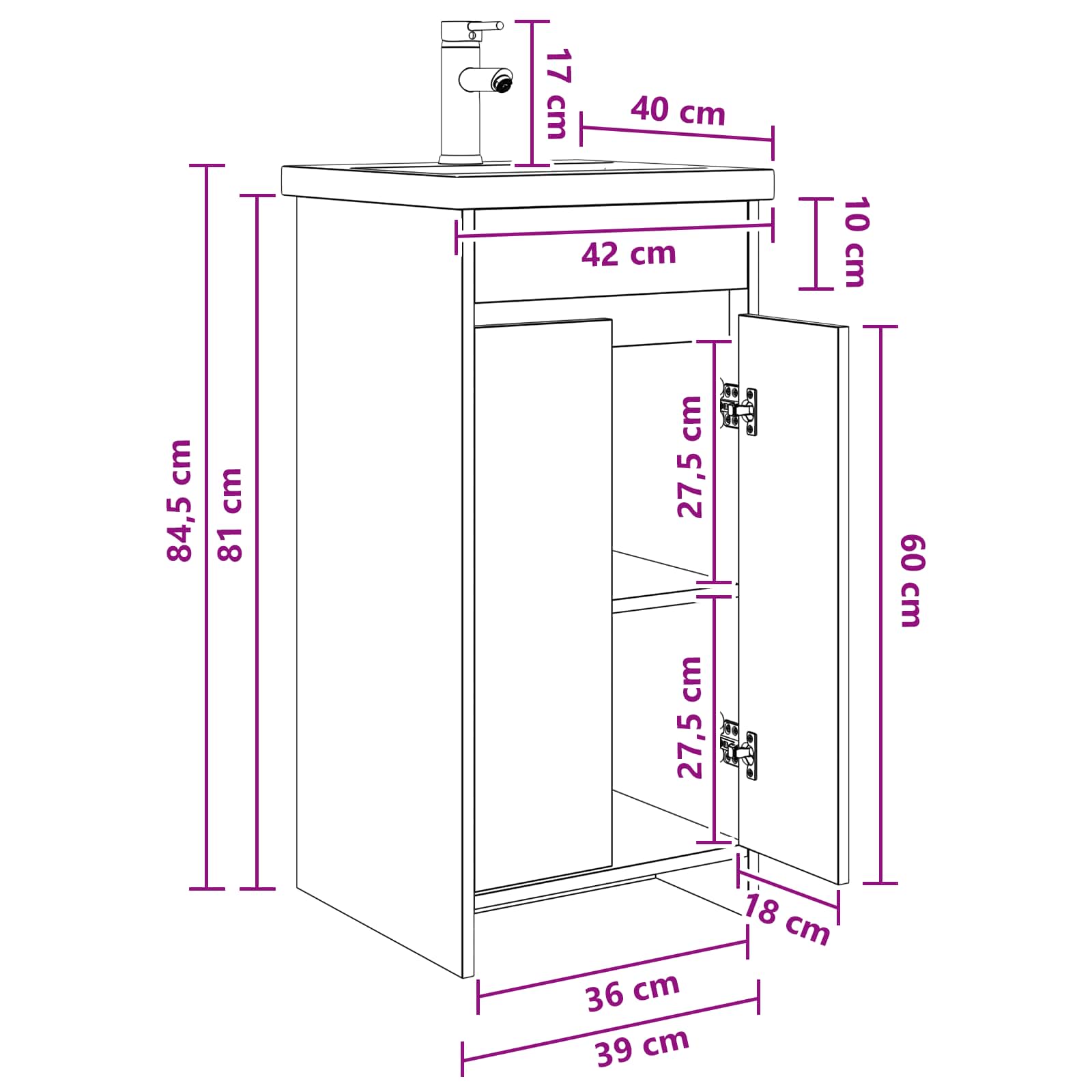 Badkamermeubel met Wasbak Wit 42 x 40 x 84,5 cm Bewerkt hout is nu te koop bij PeponiXL, paradijselijk wonen!
