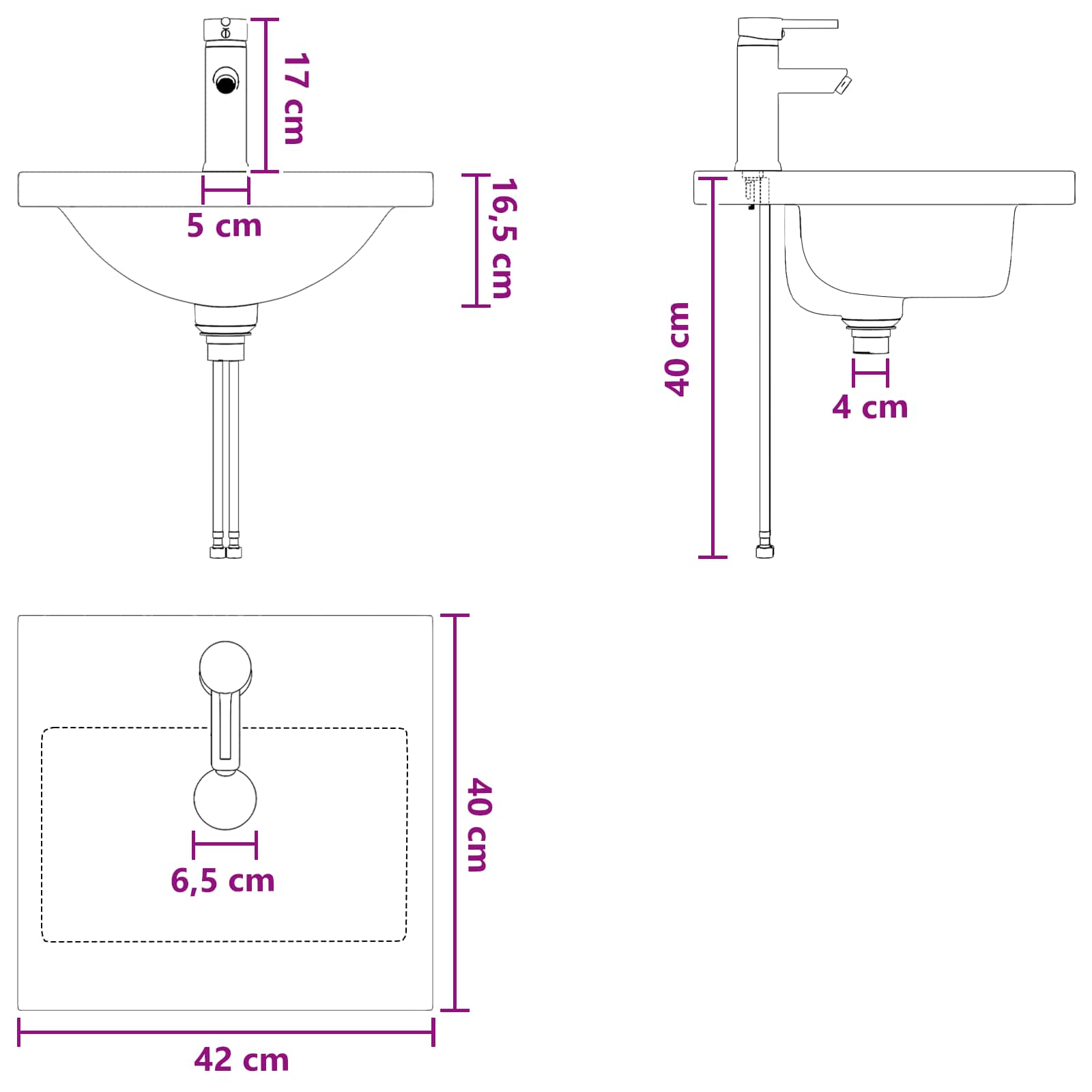Badkamermeubel met Wasbak Wit 42 x 40 x 84,5 cm Bewerkt hout is nu te koop bij PeponiXL, paradijselijk wonen!