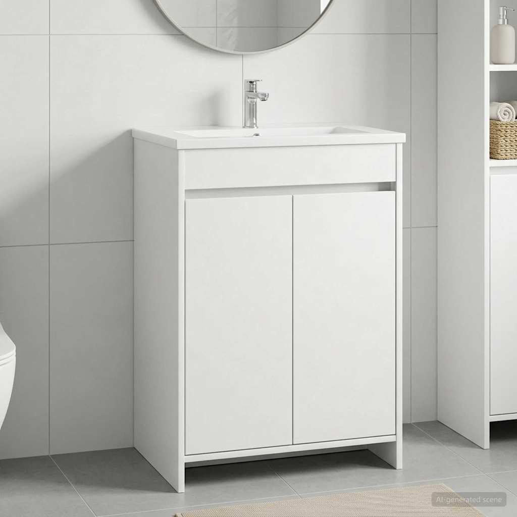 Badkamer Onder Wasbak Kast Wit 56 x 37,5 x 81 cm Bewerkt hout is nu te koop bij PeponiXL, paradijselijk wonen!