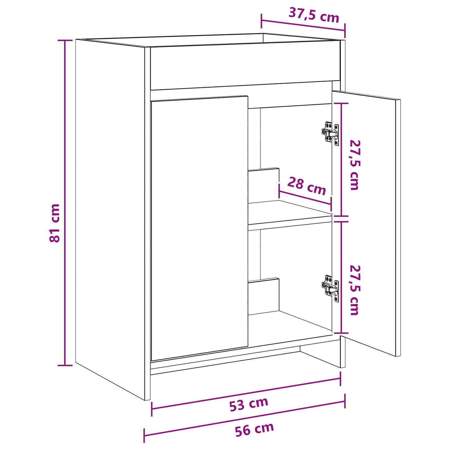 Badkamer Onder Wasbak Kast Wit 56 x 37,5 x 81 cm Bewerkt hout is nu te koop bij PeponiXL, paradijselijk wonen!