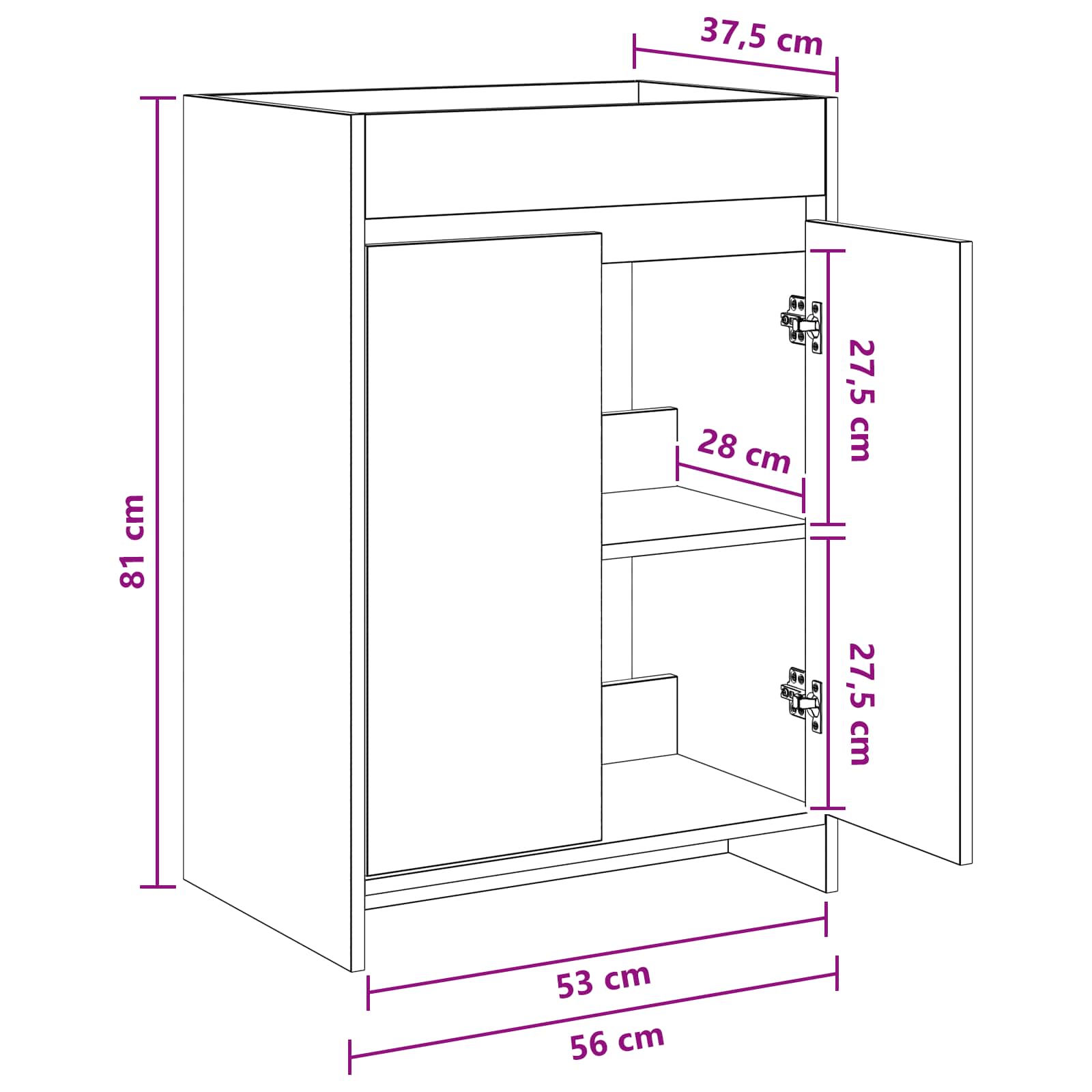Badkamer Onder Wasbak Kast Wit 56 x 37,5 x 81 cm Bewerkt hout is nu te koop bij PeponiXL, paradijselijk wonen!