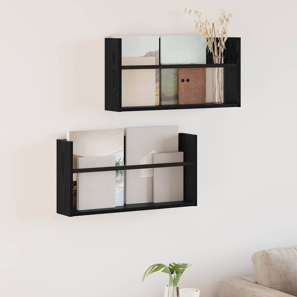 Tijdschrift Rek 2 pcs Zwart Eiken 60 x 12 x 30 cm Bewerkt hout is nu te koop bij PeponiXL, paradijselijk wonen!
