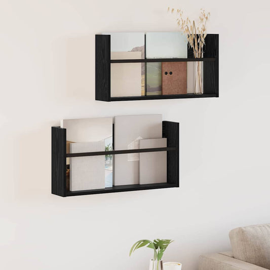 Tijdschrift Rek 2 pcs Zwart Eiken 60 x 12 x 30 cm Bewerkt hout is nu te koop bij PeponiXL, paradijselijk wonen!