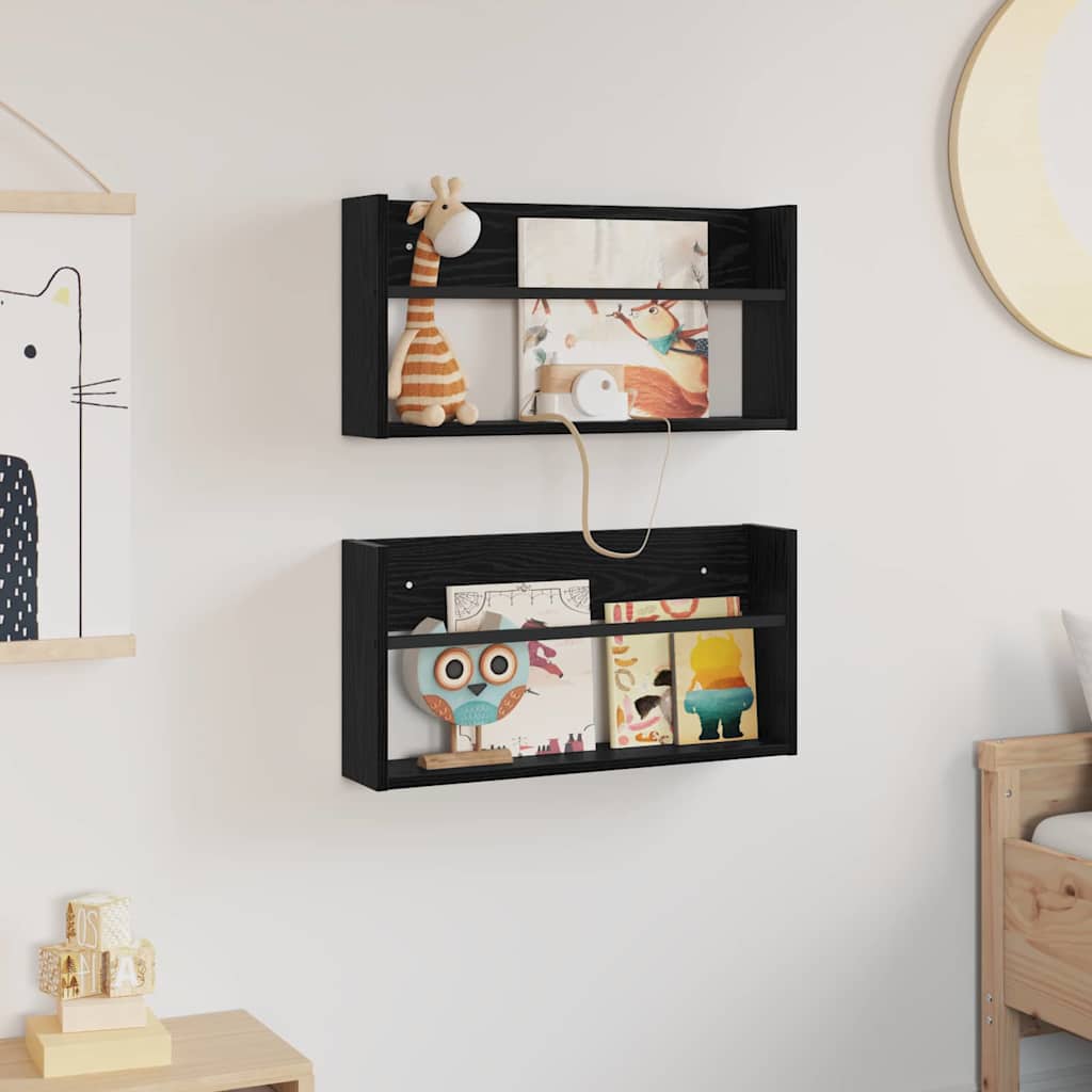Tijdschrift Rek 2 pcs Zwart Eiken 60 x 12 x 30 cm Bewerkt hout is nu te koop bij PeponiXL, paradijselijk wonen!